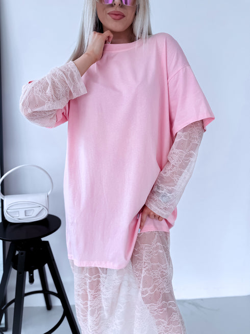 Dress with lace "IMITATION" - SOFT PINK